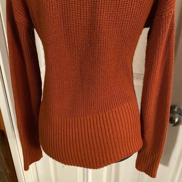 Say What Sweater Women’s Size Small Orange V Neck Tied Long Sleeve Pullover - Picture 7 of 9
